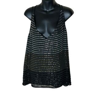 black sheer ladder back tank top heavy fully beaded  chiffon layered fairycore